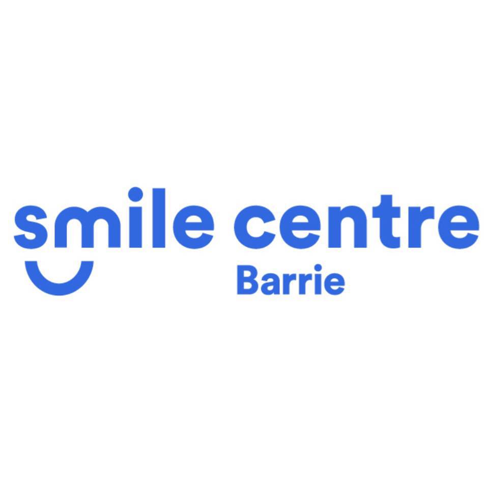 Logo of Smile Centre Barrie in blue text on a white background. The word smile features a curved line underneath, resembling a smile, emphasizing the care and expertise in services like wisdom teeth removal.